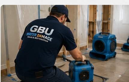 GBU Water Damage technician operating drying equipment on a job site